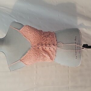 Romwe Women's Pink Lace Corset Top, Size: M